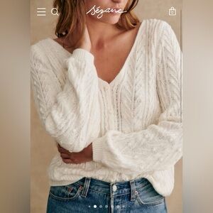 Sezane Beryl Cable Knit Cardigan in Ecru